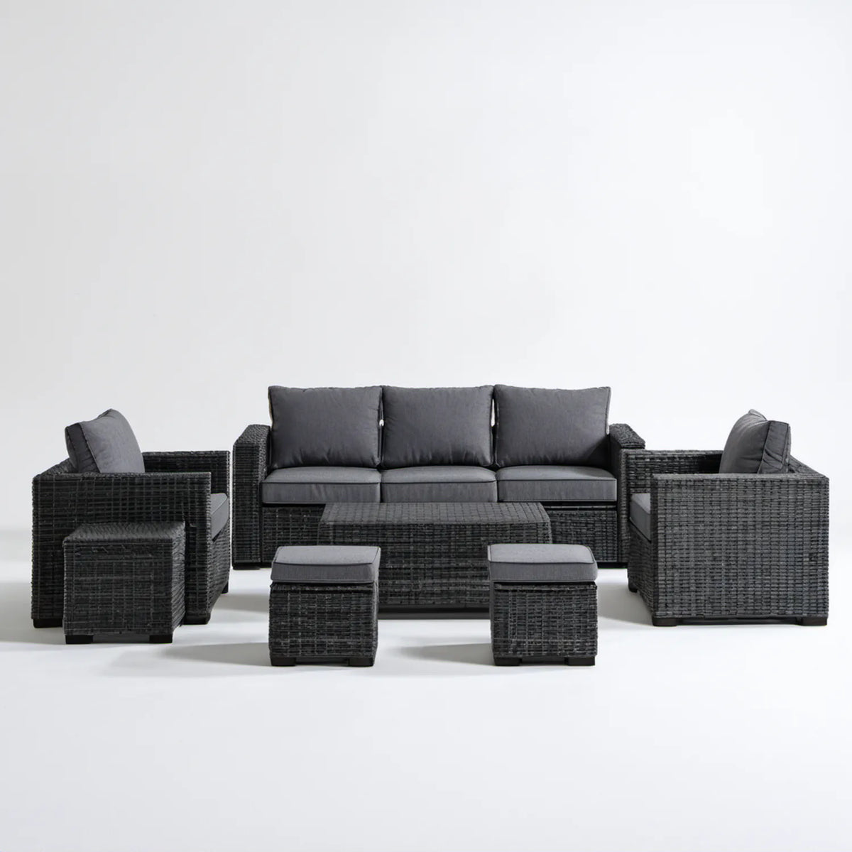 6-elementowy zestaw mebli z technorattanu PE, czarny/antracytowy, sofa 180 x 70 x 65 cm