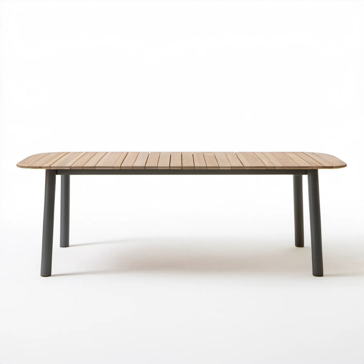 Prostokątny stół ogrodowy z drewna akacjowego i aluminium, naturalny jasnobrązowy/ciemnoszary, 200 x 100 x 75 cm