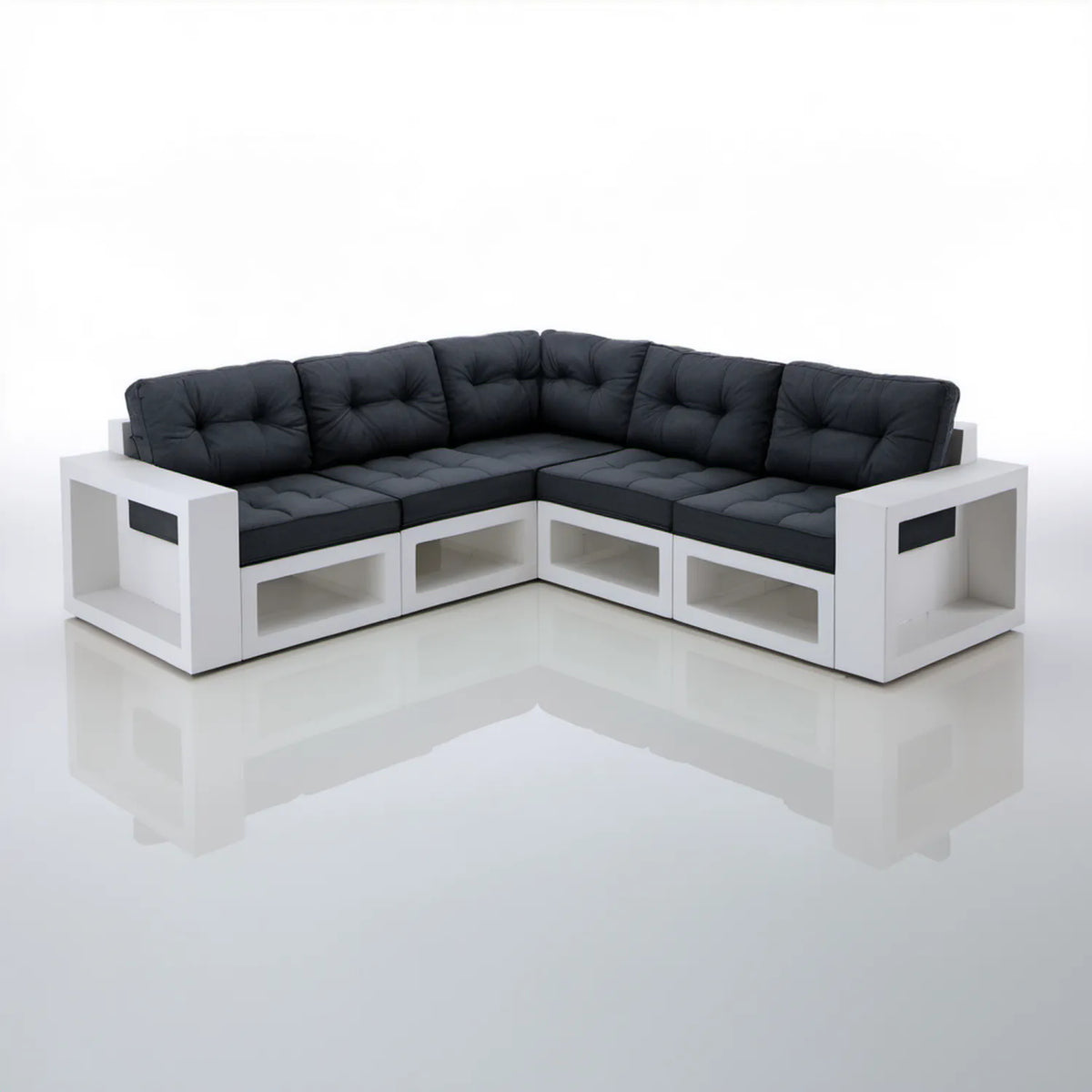 Modułowa sofa narożna 5-osobowa biało-czarna 210 x 210 x 70 cm z aluminium i poliestru