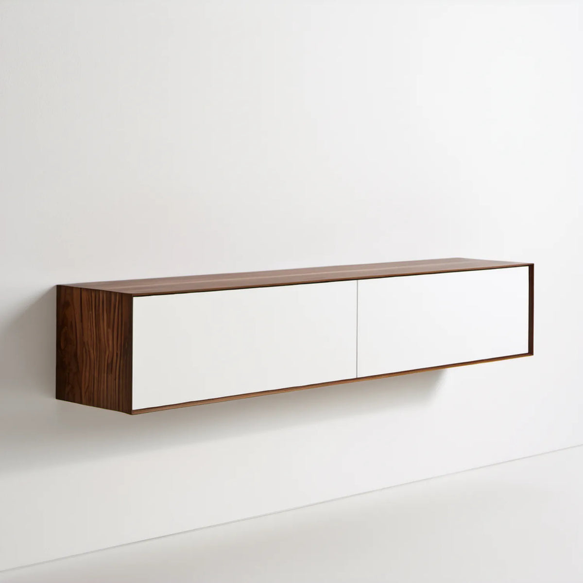 Wisząca szafka RTV 160 x 35 x 30 cm, biała z ciemnym orzechem