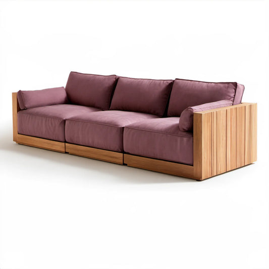 Trzyosobowa sofa ogrodowa śliwkowa z jasnobrązowym drewnem akacjowym 240 x 90 x 75 cm