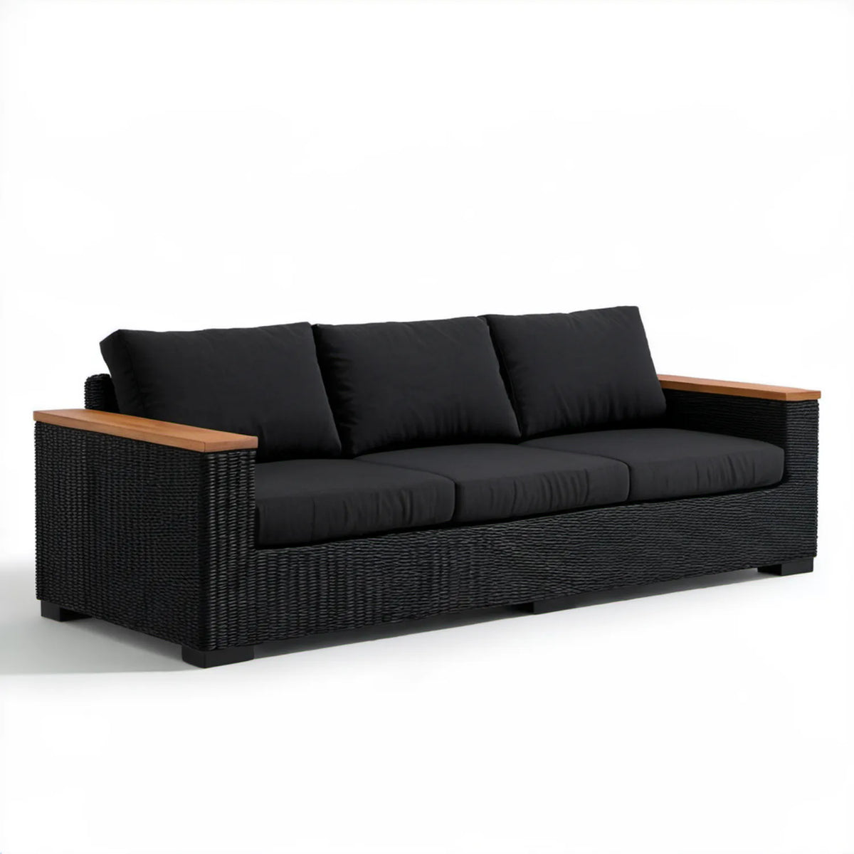 Trzyosobowa sofa ogrodowa z technorattanu PE 210 x 85 x 75 cm czarna/brązowa