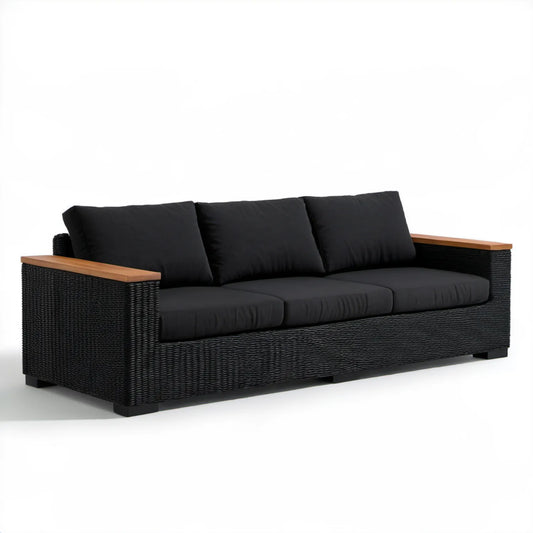 Trzyosobowa sofa ogrodowa z technorattanu PE 210 x 85 x 75 cm czarna/brązowa