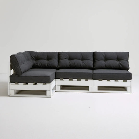 3-osobowa narożna sofa ogrodowa z palet w kształcie L, biało-grafitowa, 240 x 120 x 75 cm