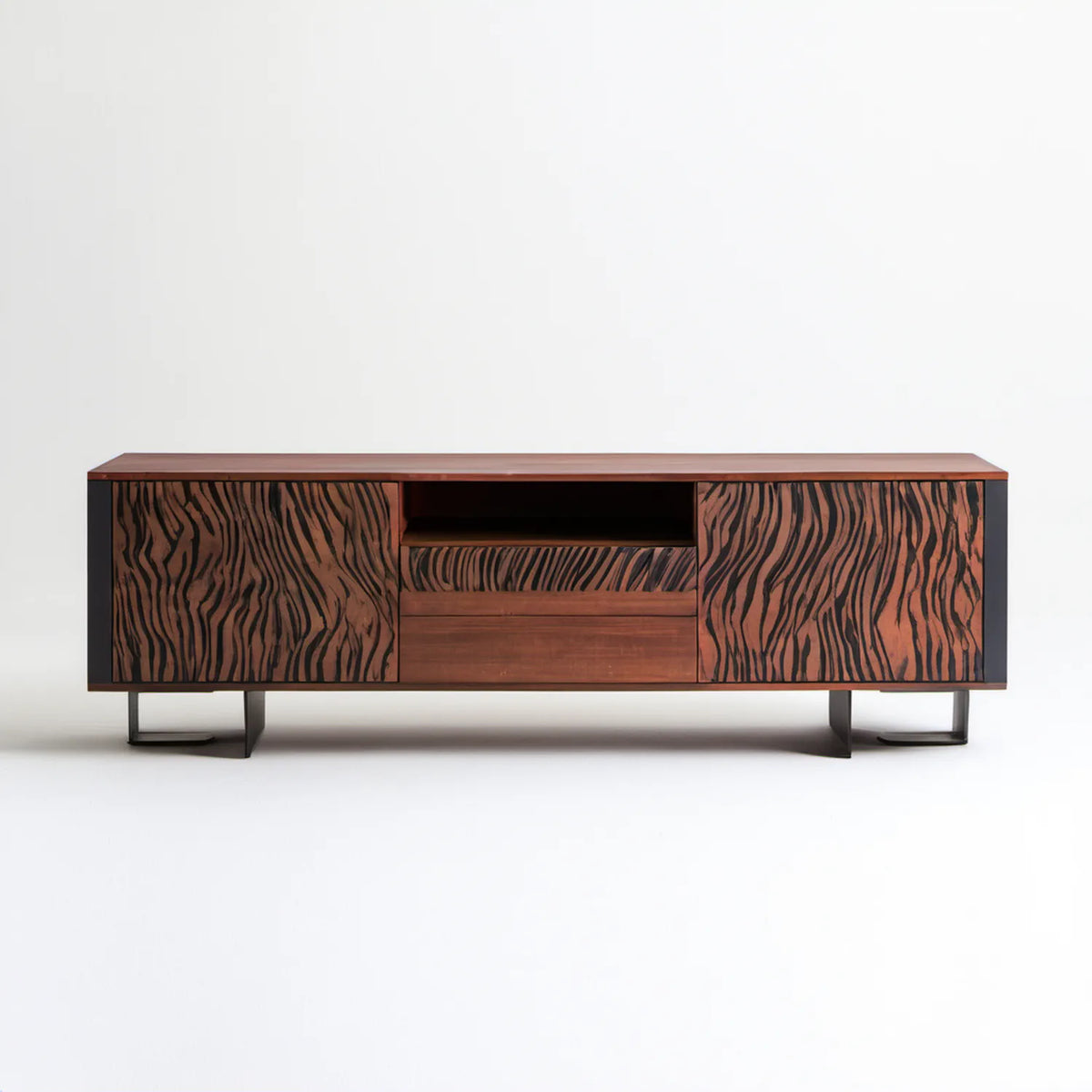 Szafka RTV brązowo-czarna 180 x 40 x 60 cm z płyty MDF na stalowych nogach