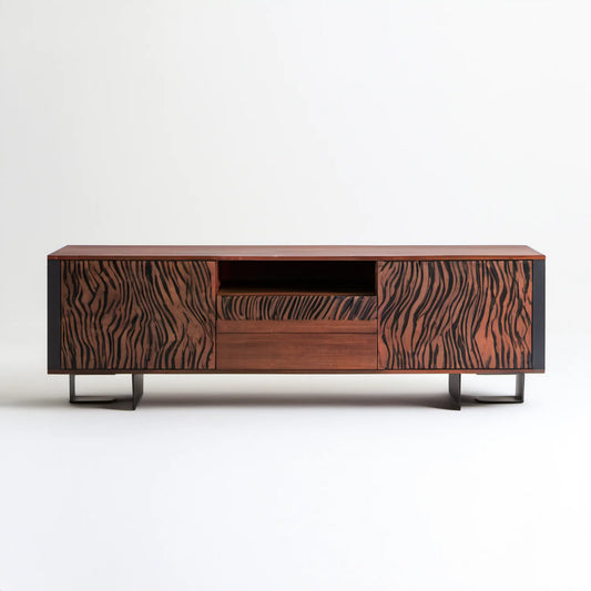 Szafka RTV brązowo-czarna 180 x 40 x 60 cm z płyty MDF na stalowych nogach
