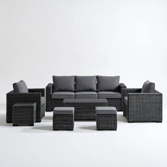 6-elementowy zestaw mebli z technorattanu PE, czarny/antracytowy, sofa 180 x 70 x 65 cm