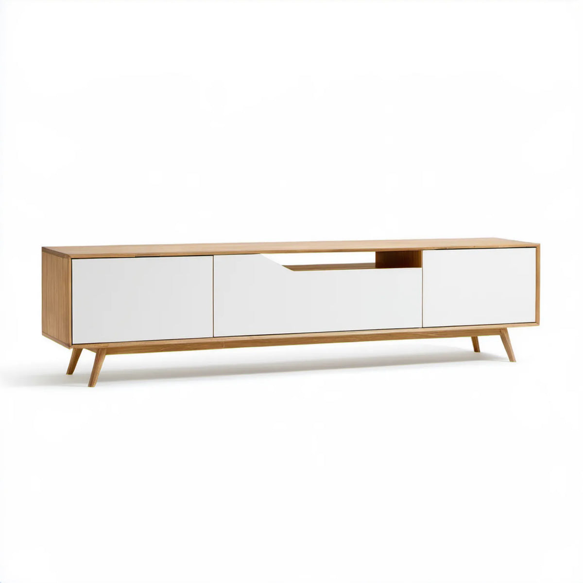Szafka RTV biała/dąb 180 x 40 x 50 cm z płyty MDF i płyty wiórowej
