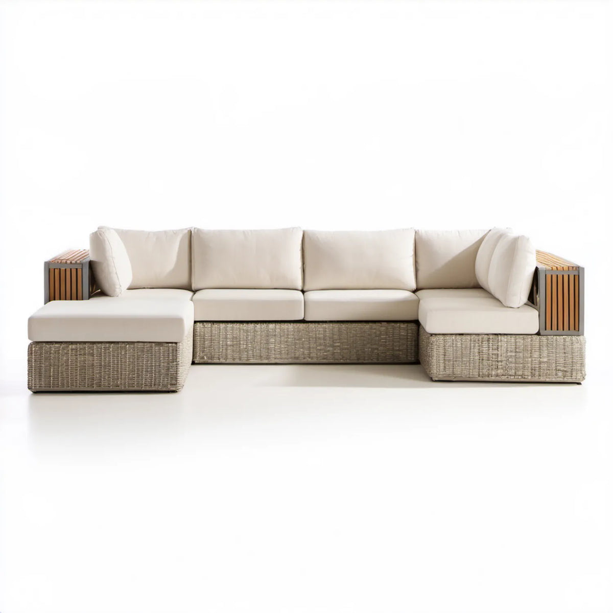 Modułowa sofa narożna z lewą leżanką 290 x 165 x 78 cm, beżowo-szaro-brązowa