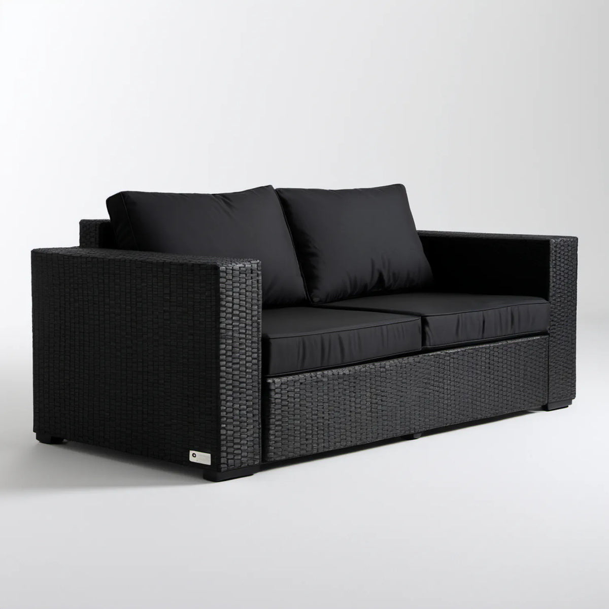 Dwuosobowa sofa ogrodowa z technorattanu PE i stali, czarna, 124 x 65 x 75 cm