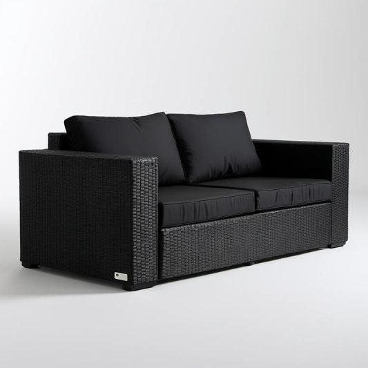 Dwuosobowa sofa ogrodowa z technorattanu PE i stali, czarna, 124 x 65 x 75 cm