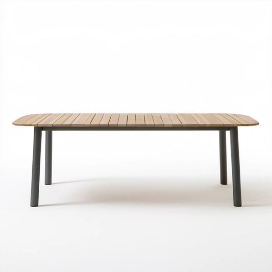 Prostokątny stół ogrodowy z drewna akacjowego i aluminium, naturalny jasnobrązowy/ciemnoszary, 200 x 100 x 75 cm