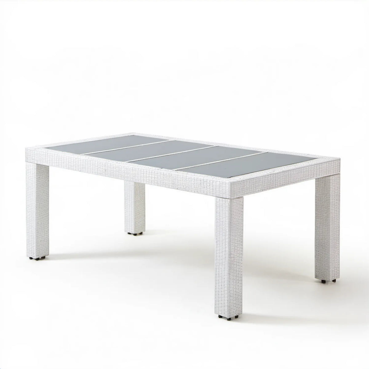 Prostokątny stół ogrodowy z technorattanu i szkła hartowanego 150 x 90 x 75 cm biały/szary