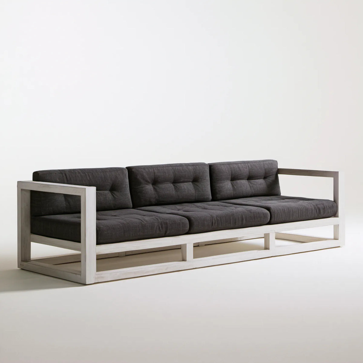3-osobowa sofa ogrodowa z litego drewna akacjowego 220 x 80 x 70 cm, bielona biała/grafitowa