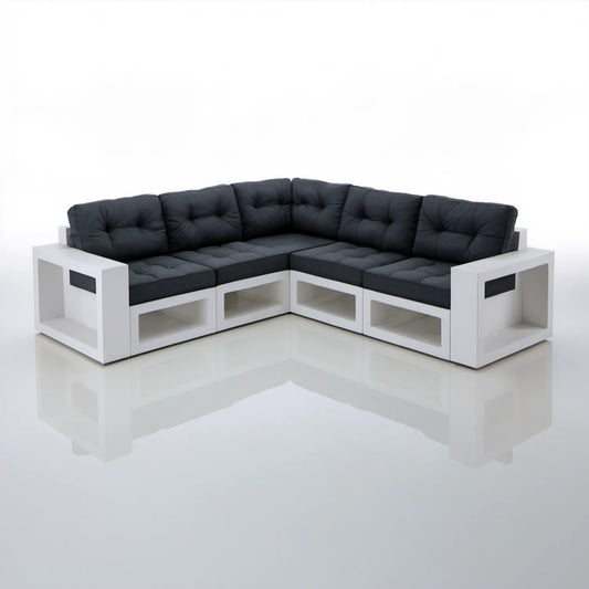 Modułowa sofa narożna 5-osobowa biało-czarna 210 x 210 x 70 cm z aluminium i poliestru